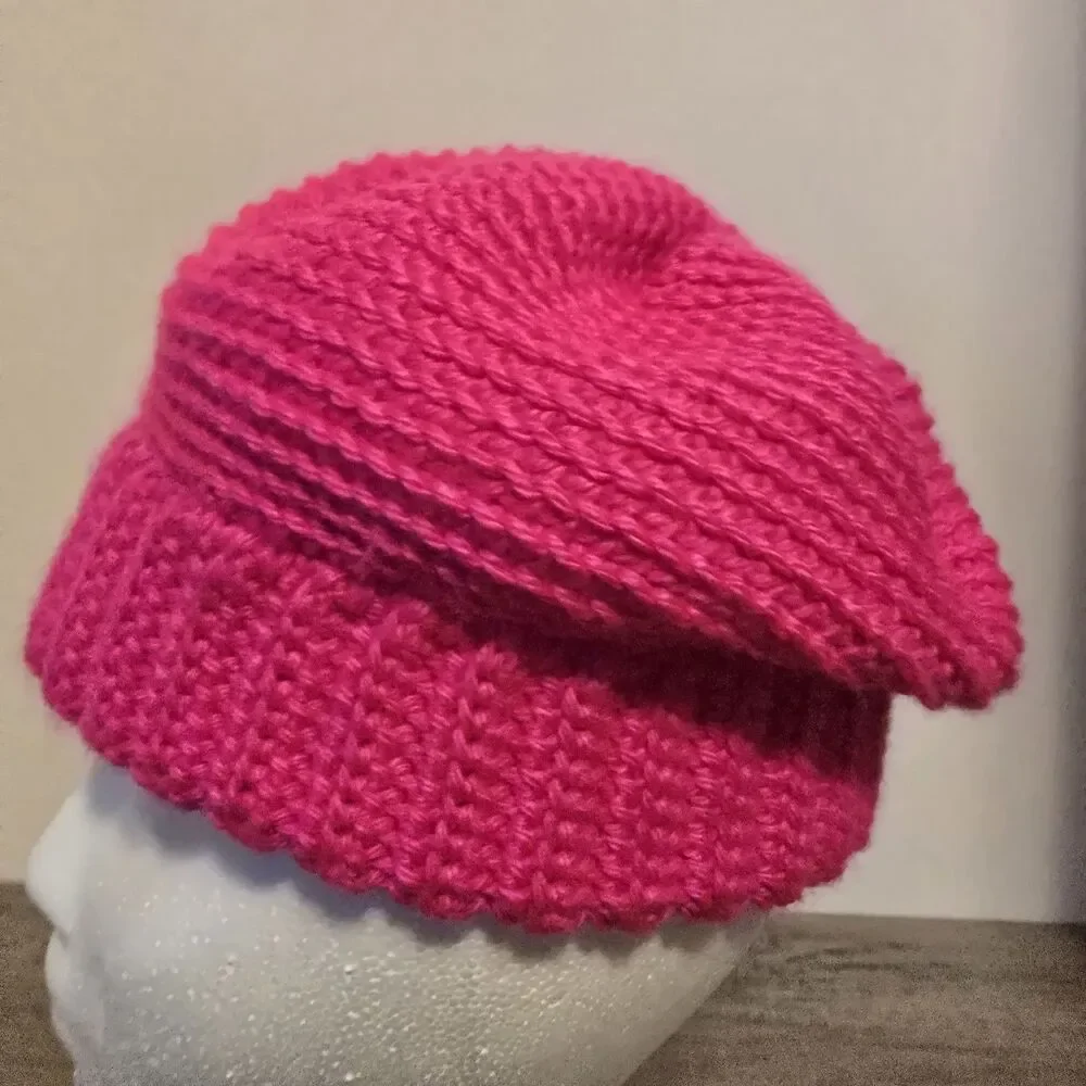 Crochet Beanie, One Size, Pink, Single Crochet.